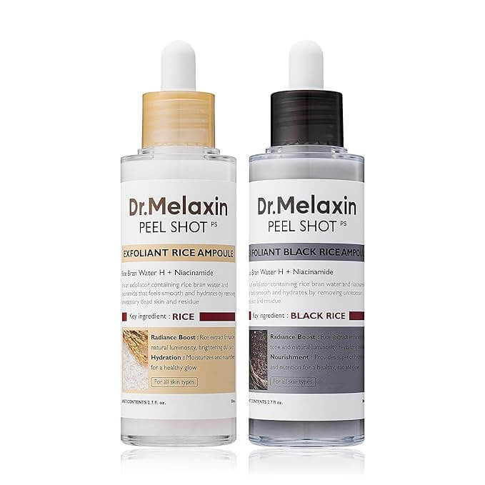 Two Dr. Melaxin Peel Shot skincare products on a white background