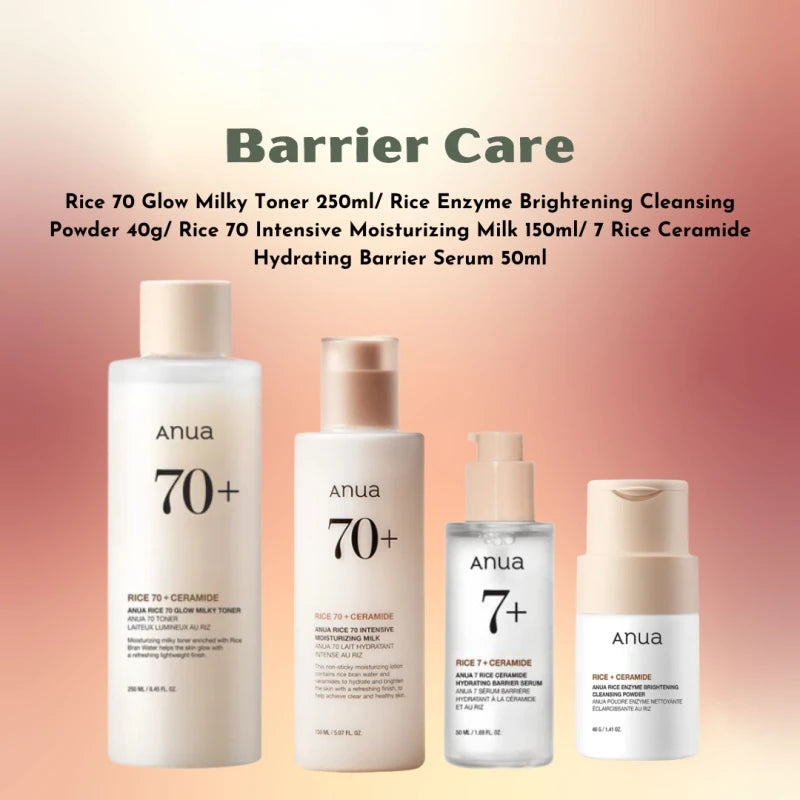 Anua Rice Hydrating Whitening Set Rice 70 Glow Milky Toner Face Acne Moisturizing Milk Lotion 7 Hydration Serum Daily Skin Care