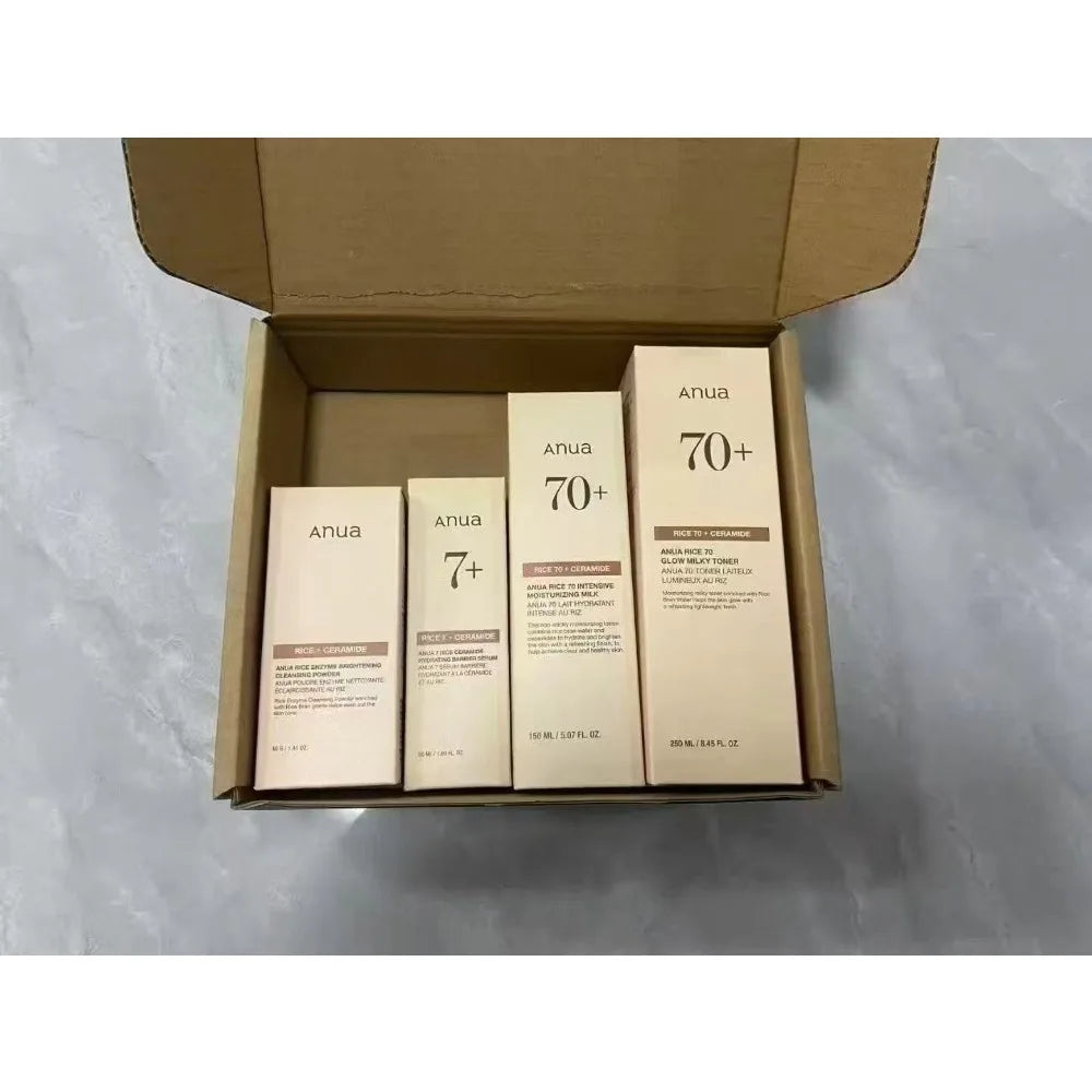 Anua Rice Hydrating Whitening Set Rice 70 Glow Milky Toner Face Acne Moisturizing Milk Lotion 7 Hydration Serum Daily Skin Care