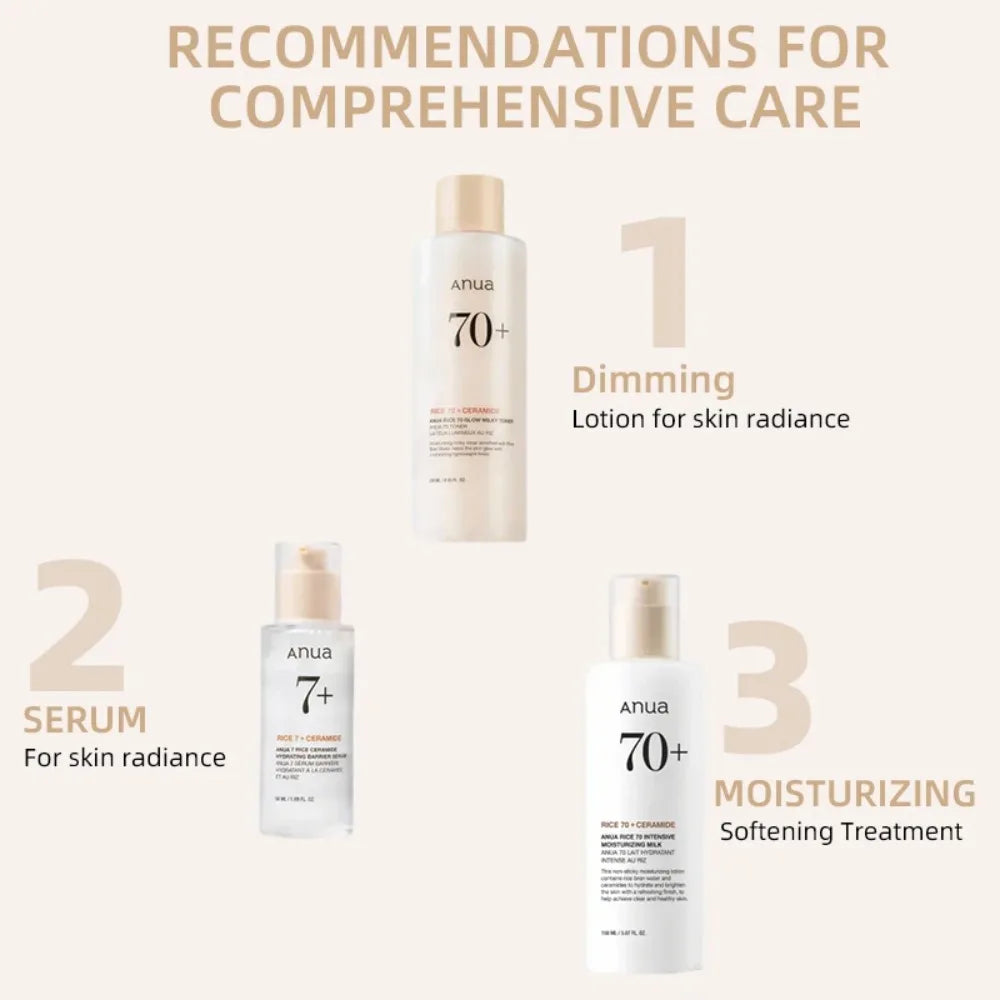 Anua Rice Hydrating Whitening Set Rice 70 Glow Milky Toner Face Acne Moisturizing Milk Lotion 7 Hydration Serum Daily Skin Care